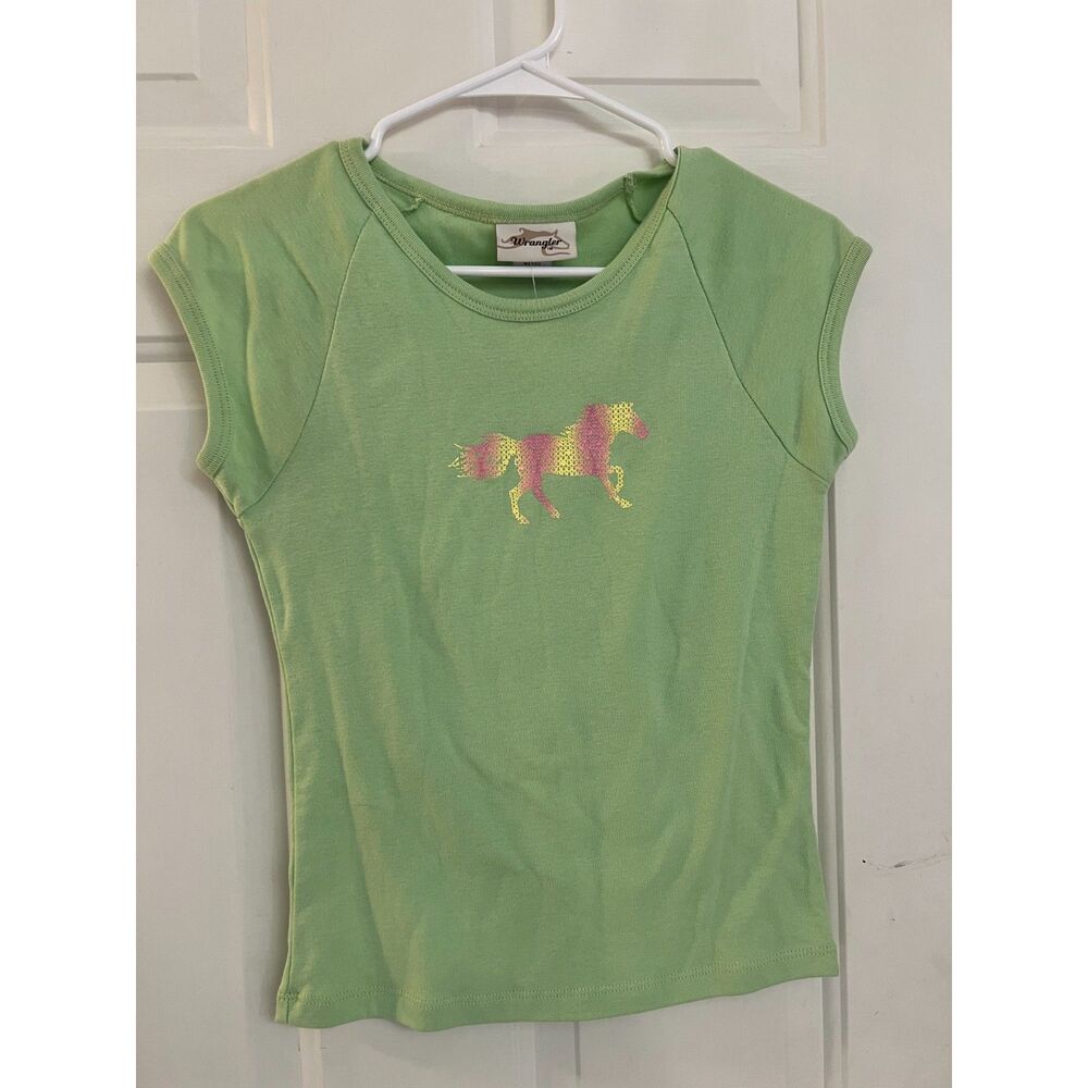 NWT Wrangler Green Horse Graphic Tee Shirt Girls XL Womens XS Y2K Western Retro
